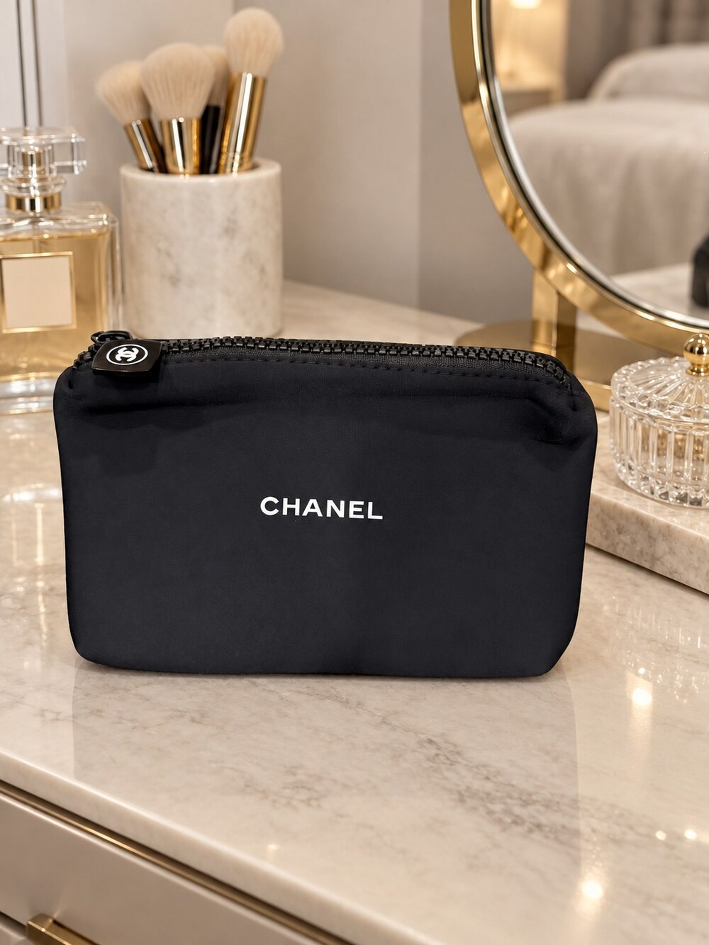 Chanel Black Zip Cosmetic Pouch | Travel Pouch